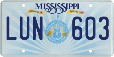 MS license plate LUN603