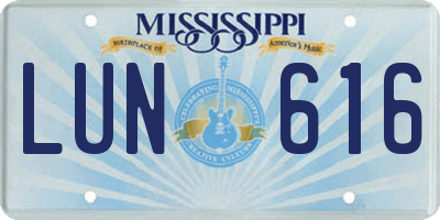 MS license plate LUN616