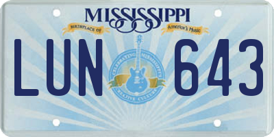 MS license plate LUN643
