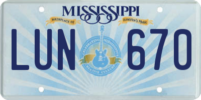 MS license plate LUN670