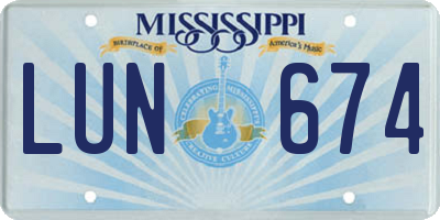 MS license plate LUN674
