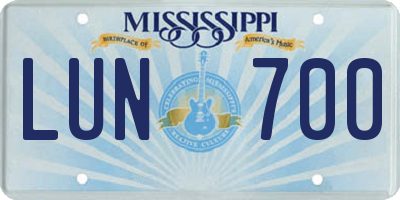 MS license plate LUN700