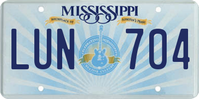 MS license plate LUN704