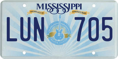 MS license plate LUN705