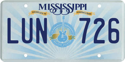 MS license plate LUN726