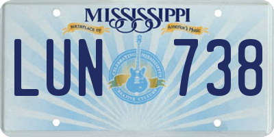 MS license plate LUN738