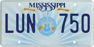 MS license plate LUN750