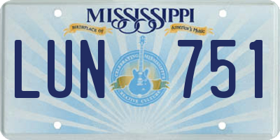 MS license plate LUN751