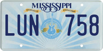 MS license plate LUN758