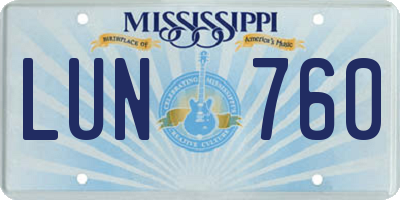 MS license plate LUN760