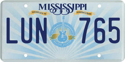 MS license plate LUN765