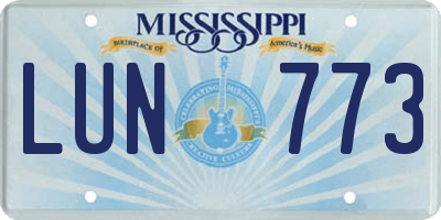 MS license plate LUN773