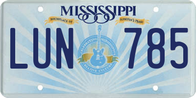 MS license plate LUN785