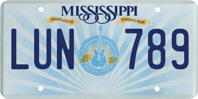 MS license plate LUN789