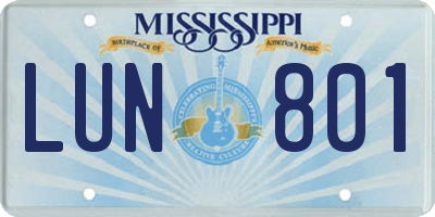 MS license plate LUN801