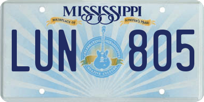 MS license plate LUN805