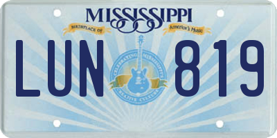 MS license plate LUN819