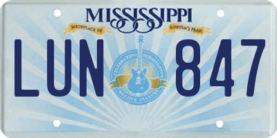 MS license plate LUN847
