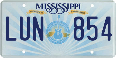 MS license plate LUN854