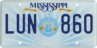 MS license plate LUN860