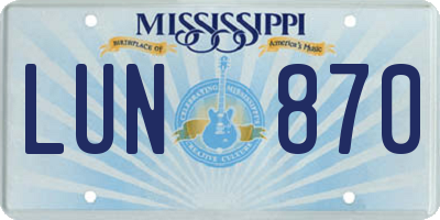 MS license plate LUN870