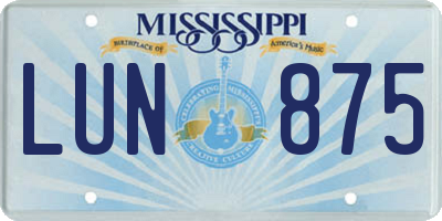 MS license plate LUN875