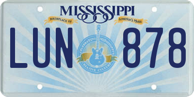 MS license plate LUN878