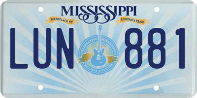 MS license plate LUN881
