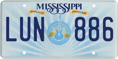 MS license plate LUN886