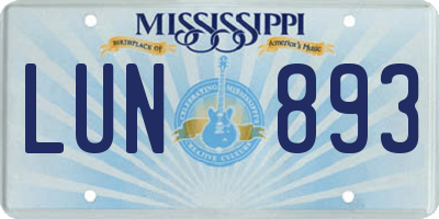 MS license plate LUN893