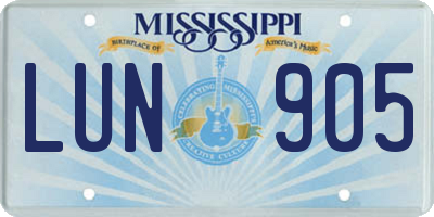 MS license plate LUN905
