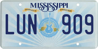 MS license plate LUN909
