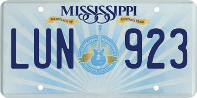 MS license plate LUN923