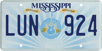 MS license plate LUN924