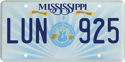 MS license plate LUN925
