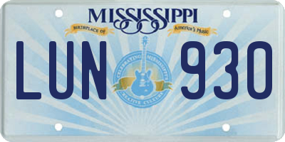 MS license plate LUN930