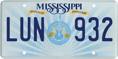 MS license plate LUN932
