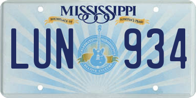 MS license plate LUN934