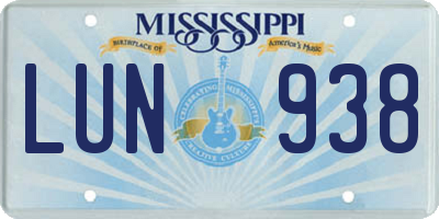 MS license plate LUN938