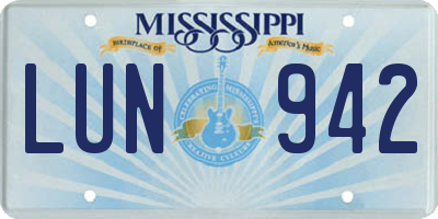 MS license plate LUN942