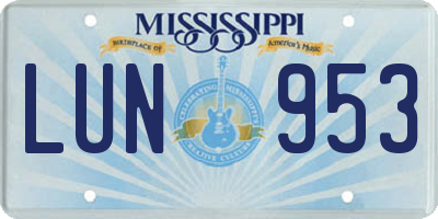 MS license plate LUN953