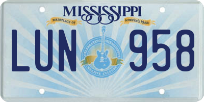 MS license plate LUN958