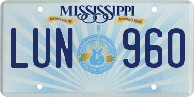 MS license plate LUN960