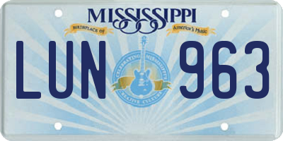 MS license plate LUN963