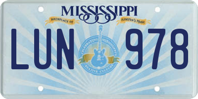 MS license plate LUN978