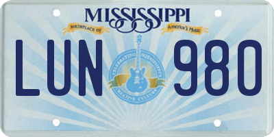 MS license plate LUN980