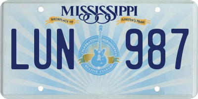 MS license plate LUN987