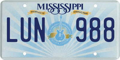 MS license plate LUN988