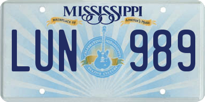 MS license plate LUN989