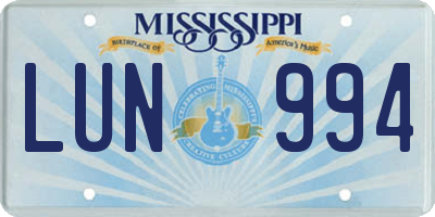 MS license plate LUN994